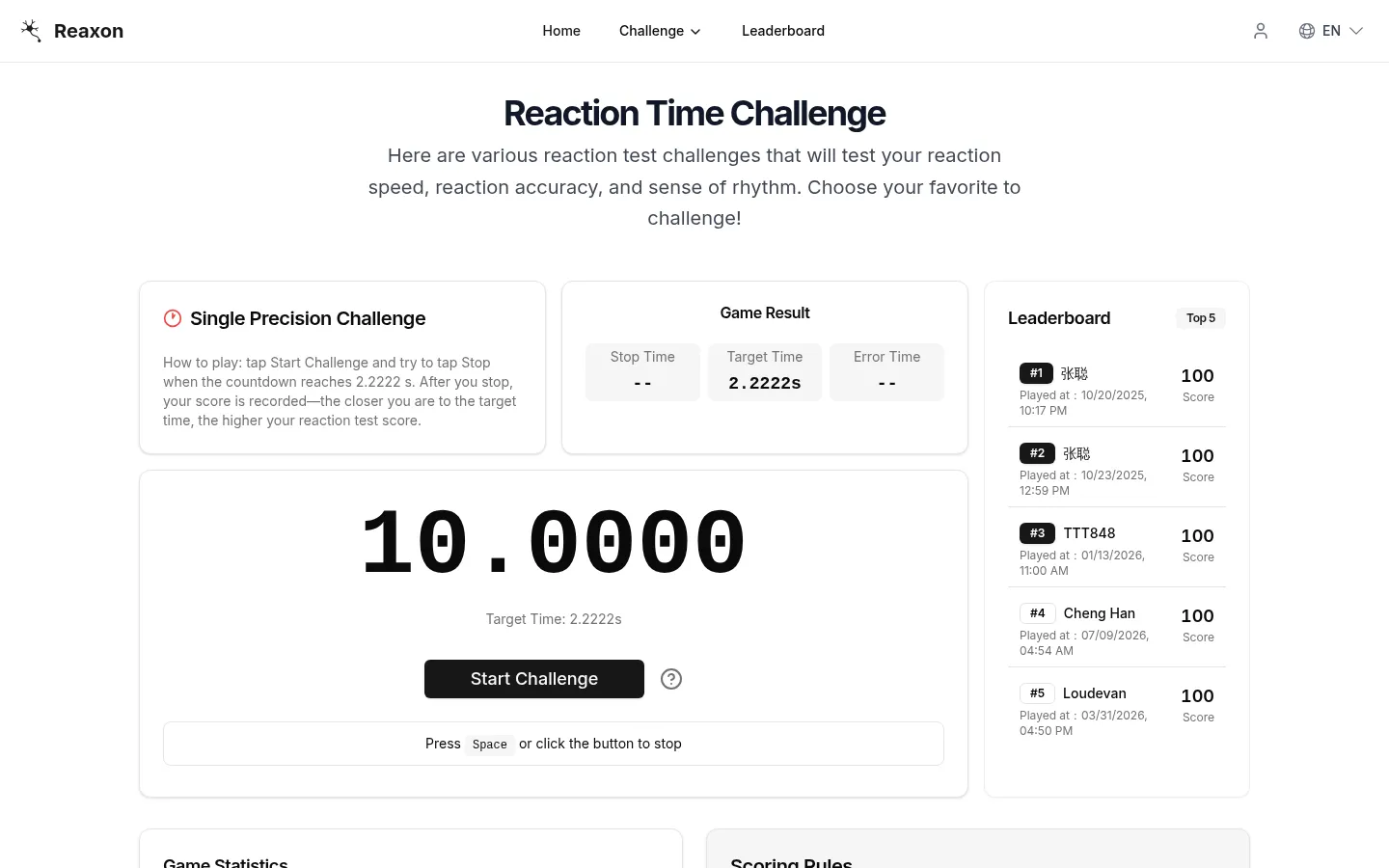 Reaxon - Fun Reaction Time Challenges 网站预览图