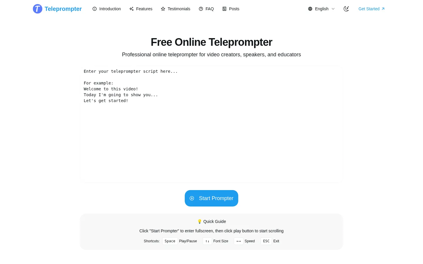 Free Online Teleprompter - Professional Prompter Tool | Teleprompter Online 网站预览图