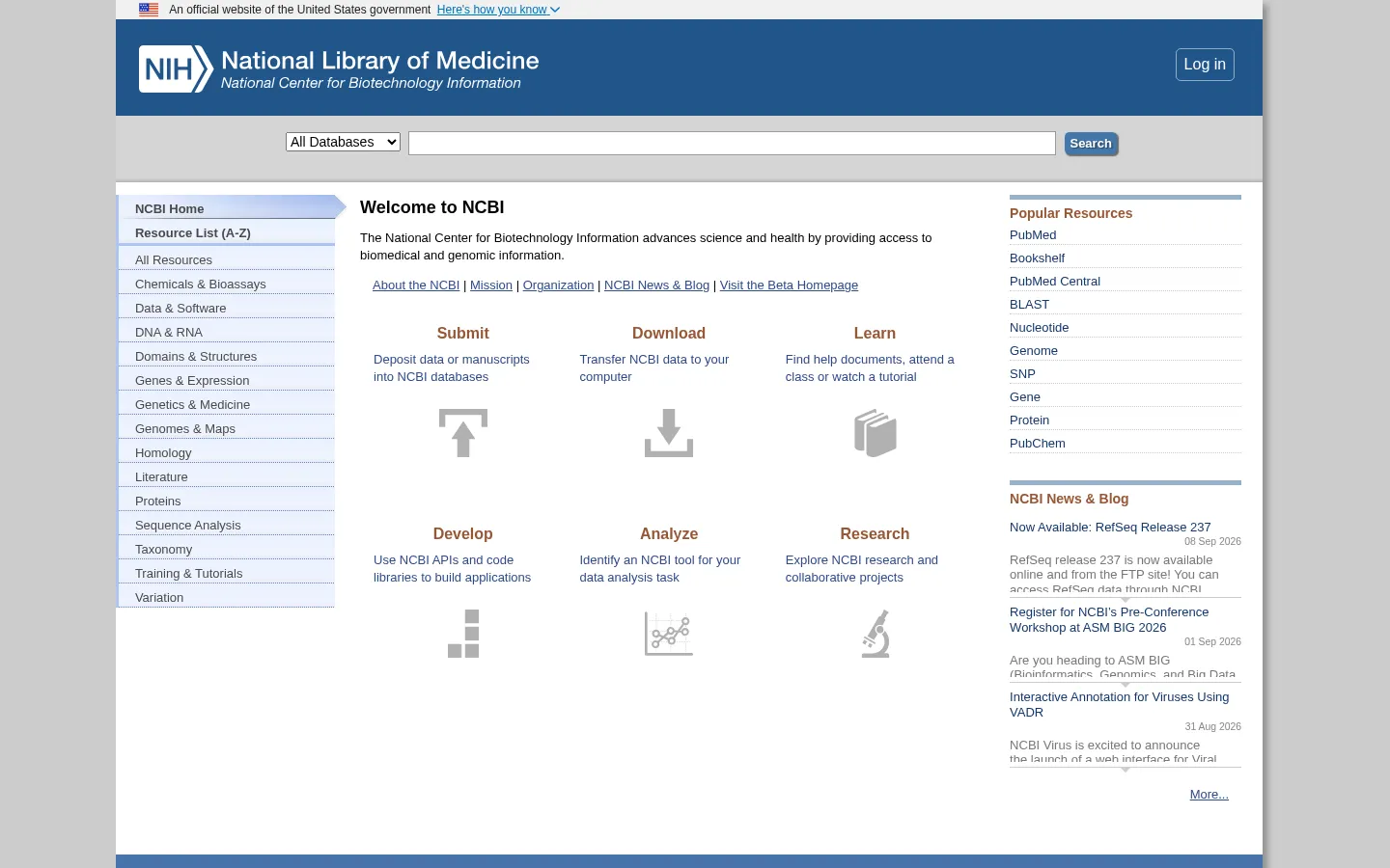 National Center for Biotechnology Information 网站预览图