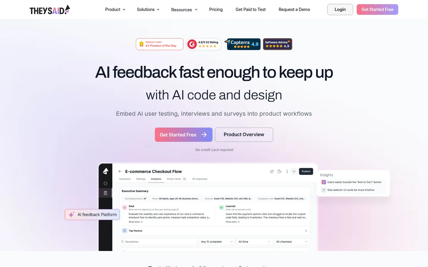 AI User Testing, Surveys & Interviews Platform | TheySaid 网站预览图