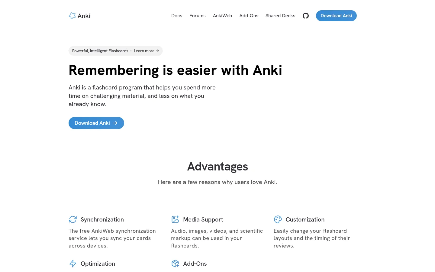 Anki - powerful, intelligent flashcards 网站预览图