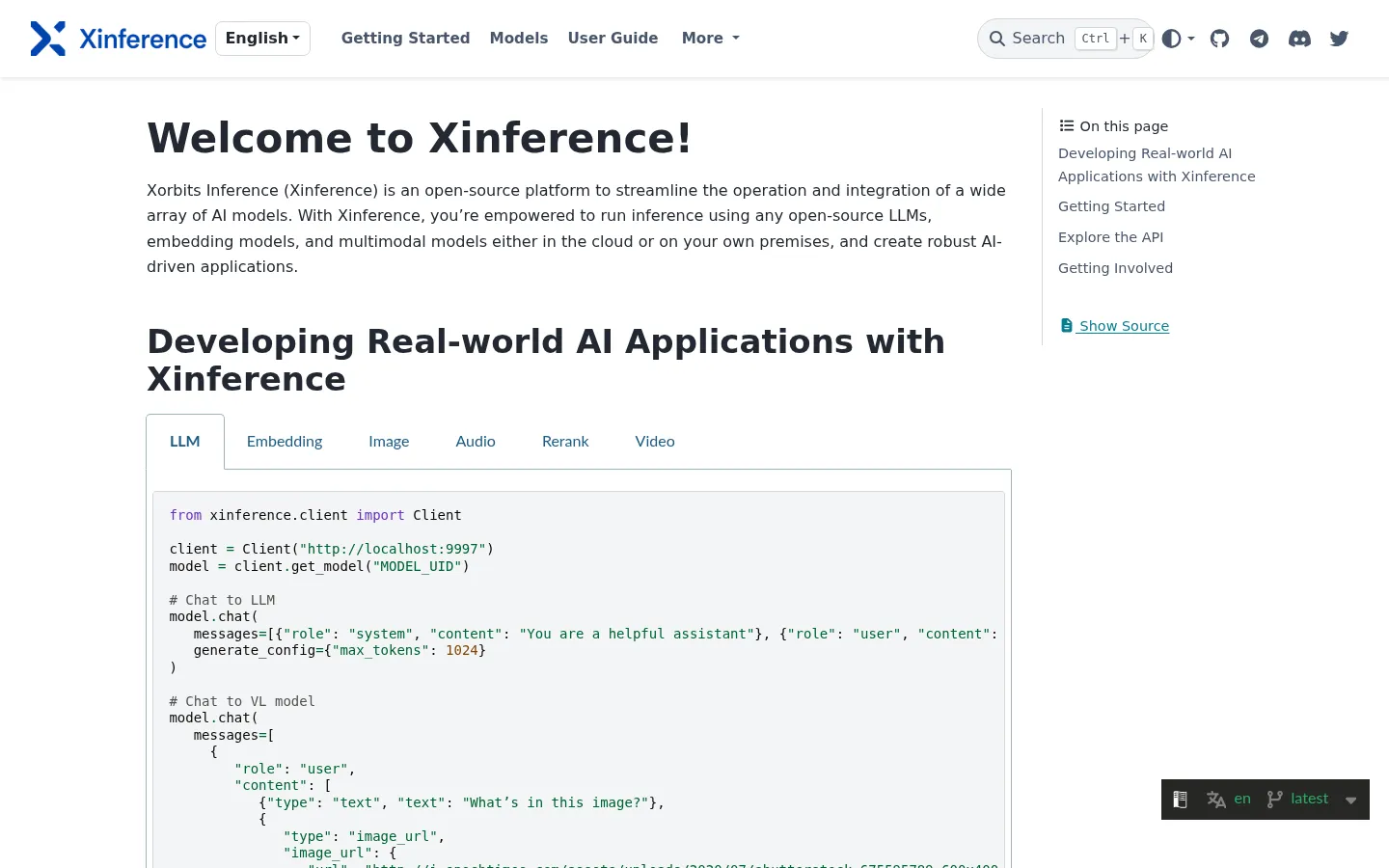 Welcome to Xinference! — Xinference 网站预览图