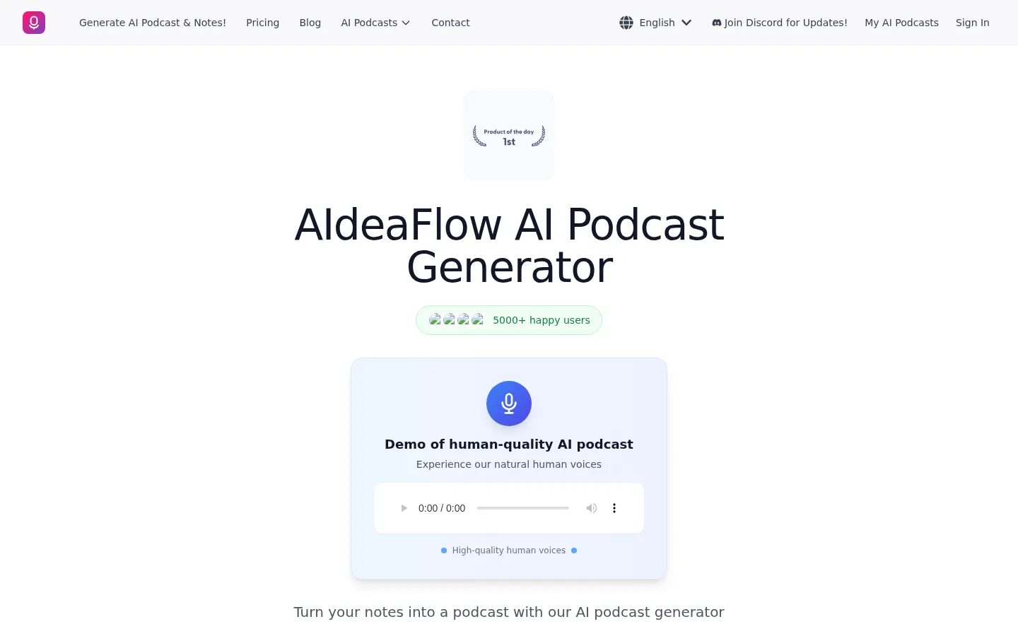AIdeaFlow AI Podcast Generator 网站预览图
