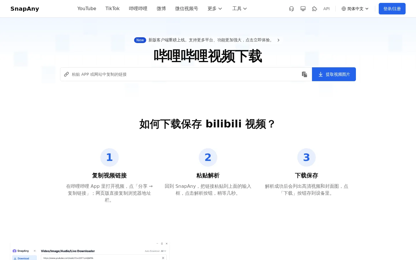 哔哩哔哩(bilibili)视频解析下载 - 保存 B 站视频到手机、电脑 网站预览图