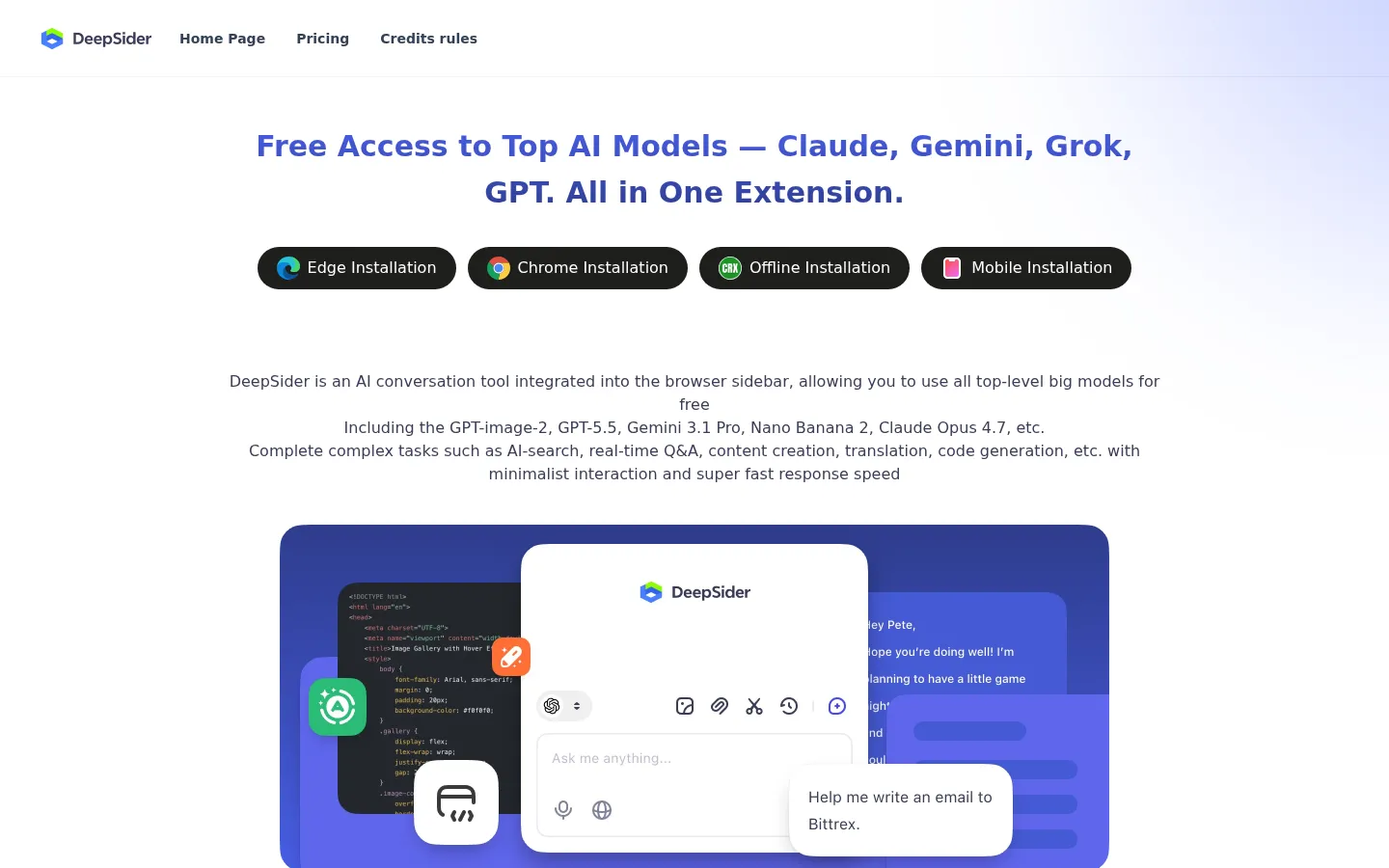 DeepSider - Free Trial of GPT4o, Claude, Gemini, DeepSeek 网站预览图
