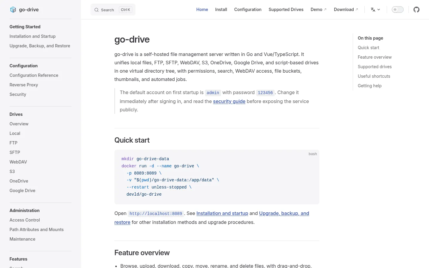 go-drive: Self-Hosted File Manager for S3, WebDAV, and Cloud Storage 网站预览图
