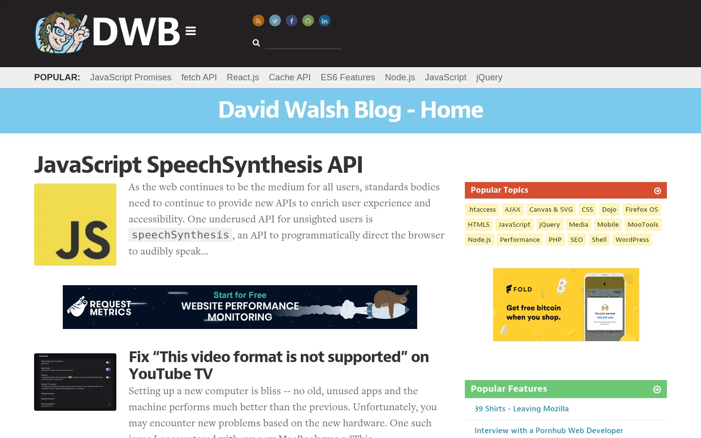 David Walsh Blog - JavaScript Consultant 网站预览图