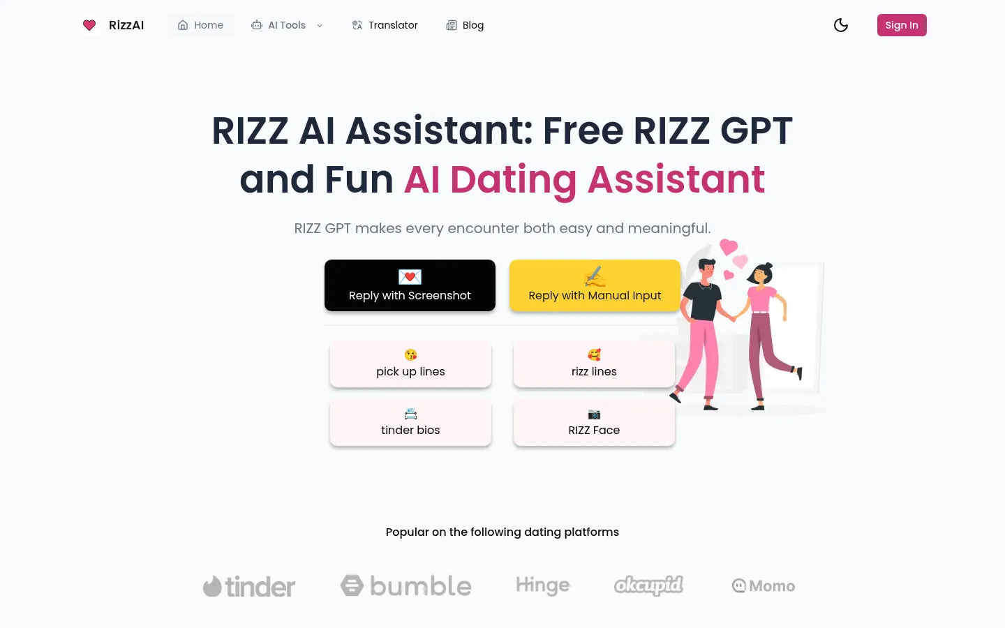 RIZZ AI Assistant: Free RIZZ GPT and Fun AI Dating Assistant 网站预览图