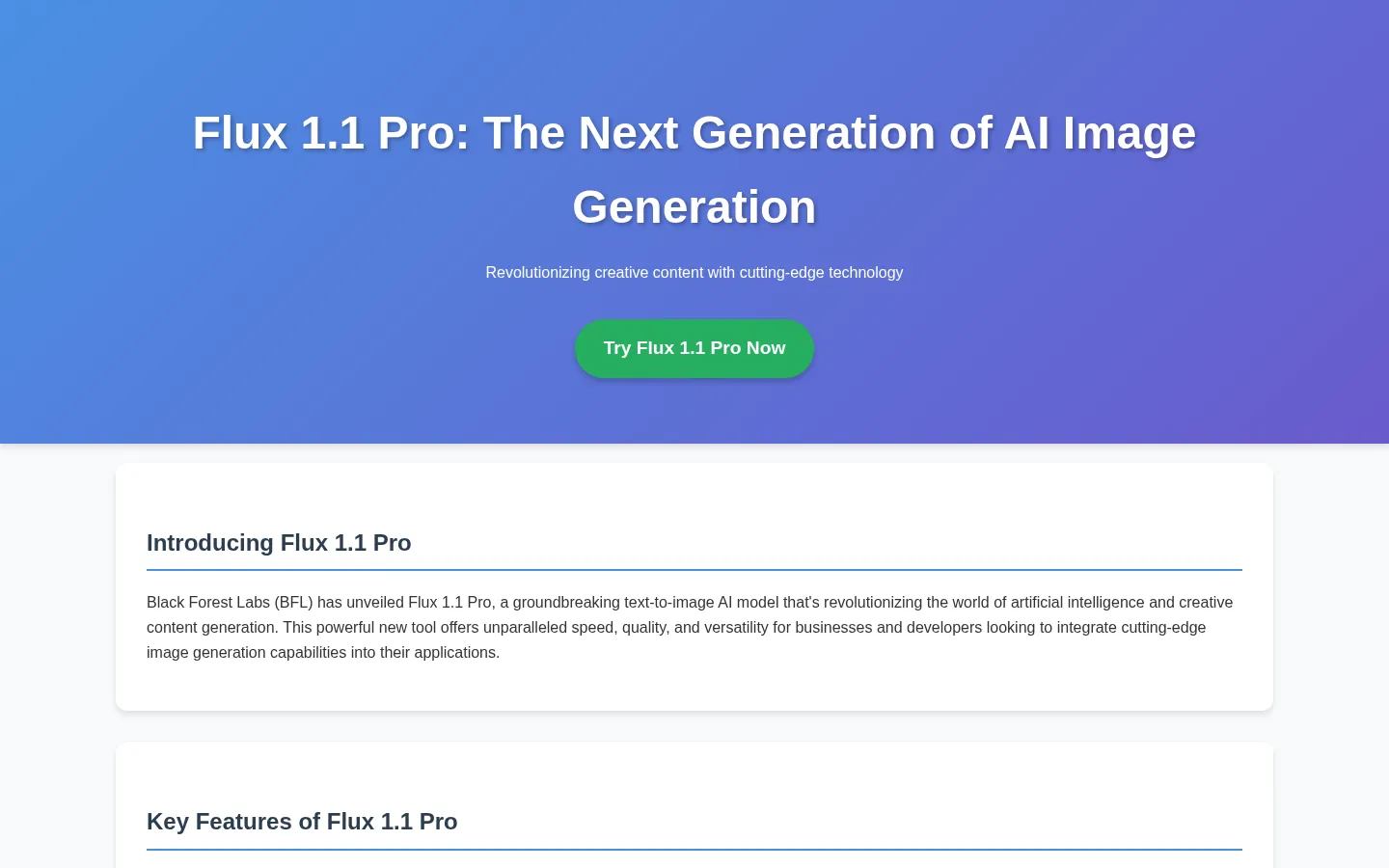 Flux 1.1 Pro: Revolutionary AI Image Generation 网站预览图