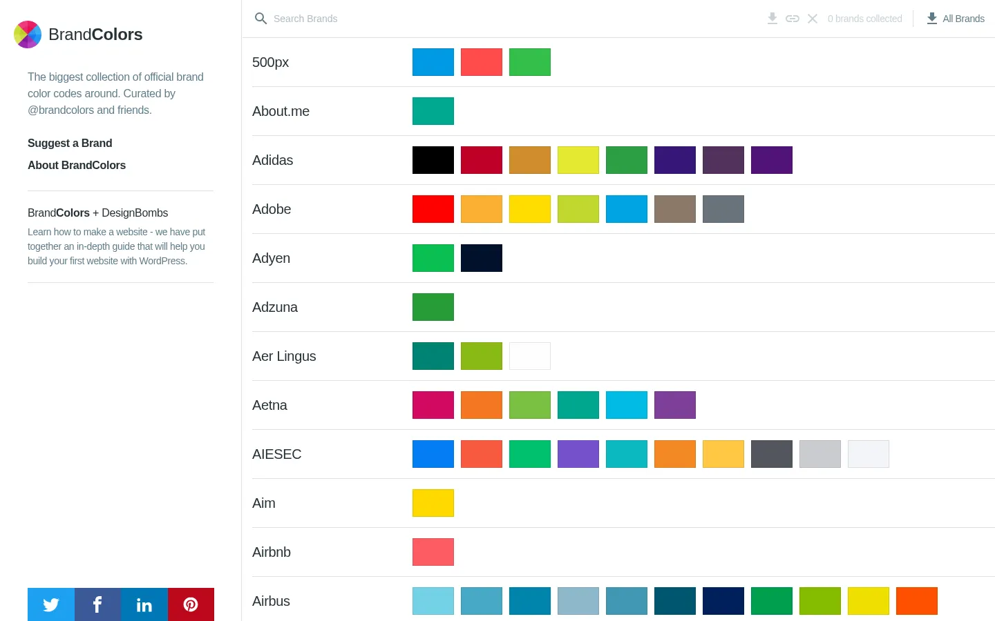 BrandColors - official brand color hex codes 网站预览图