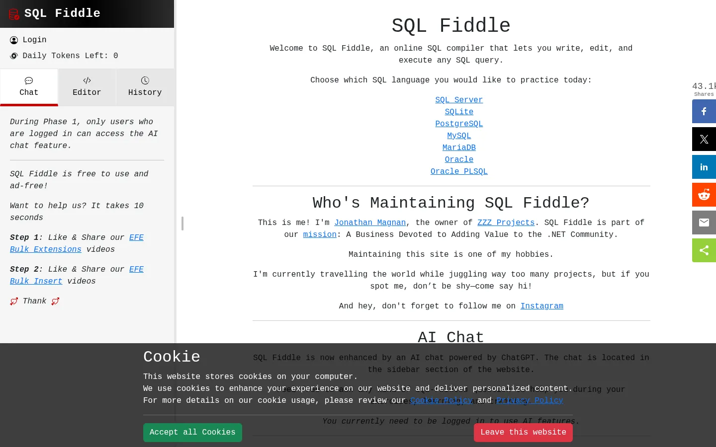 SQL Fiddle - Online SQL Compiler for learning & practice 网站预览图