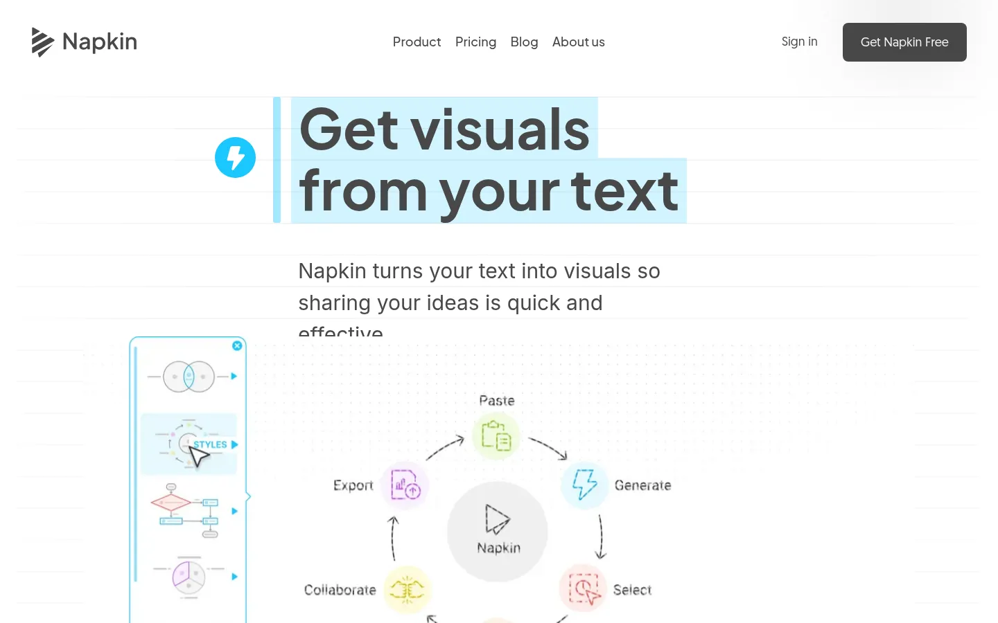 Napkin AI - Turn Text into AI Diagrams and Visuals 网站预览图