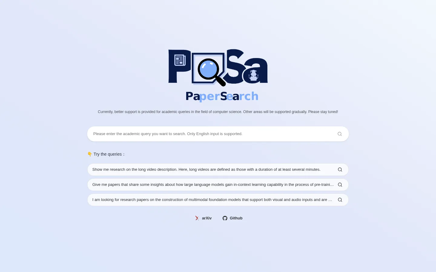 PaSa: Paper Search Agent 网站预览图