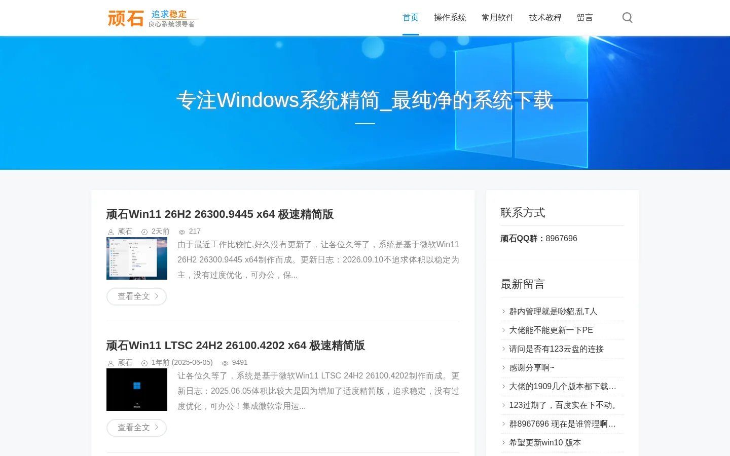 顽石博客 专注WIN10系统精简 打造全网最纯净的系统下载 网站预览图
