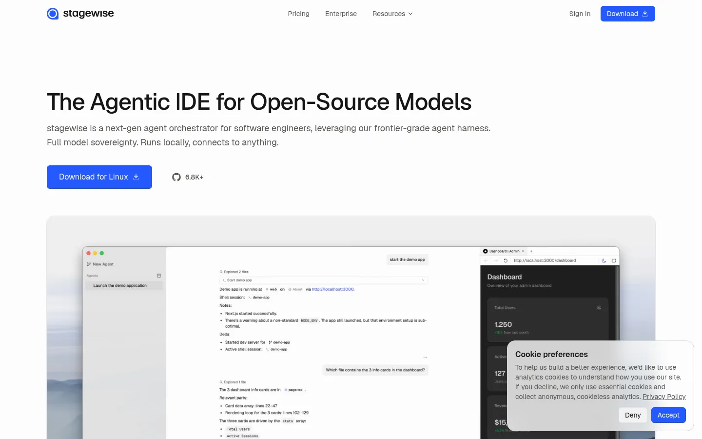 The Agentic IDE for Open-Source Models · stagewise 网站预览图