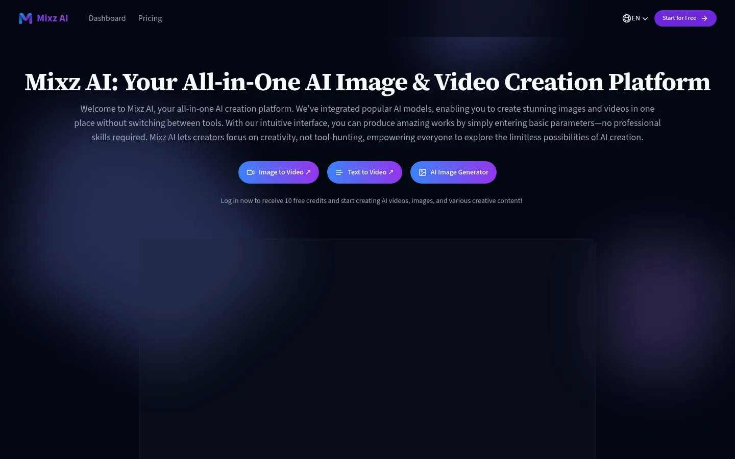 Mixz AI | Free All-in-One AI Image & Video Creation Platform 网站预览图