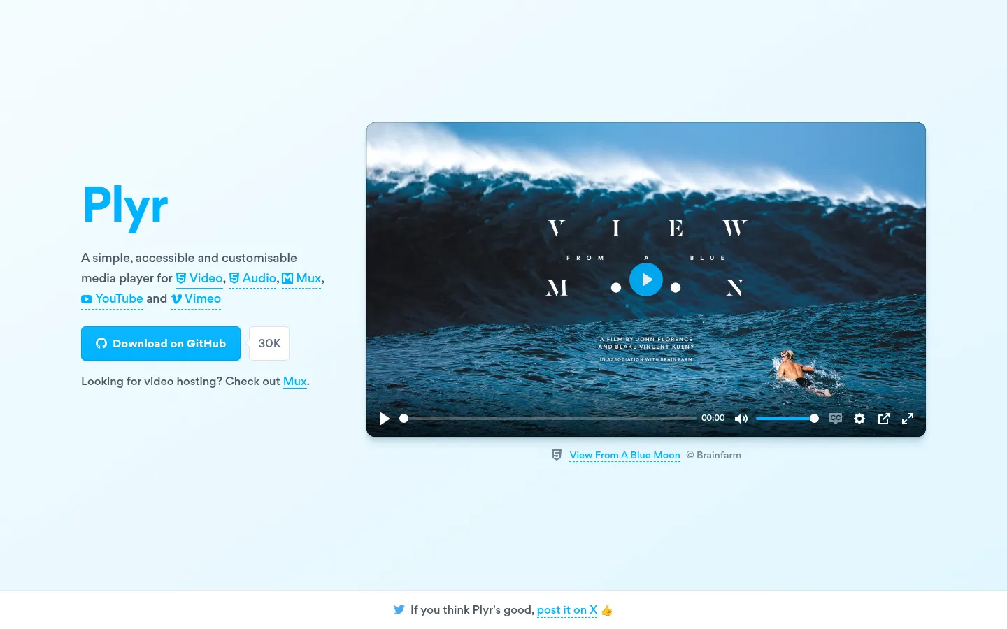 Plyr - A simple, customizable HTML5 Video, Audio, YouTube and Vimeo player 网站预览图