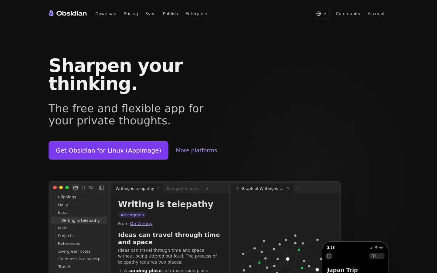 Obsidian - Sharpen your thinking 网站预览图