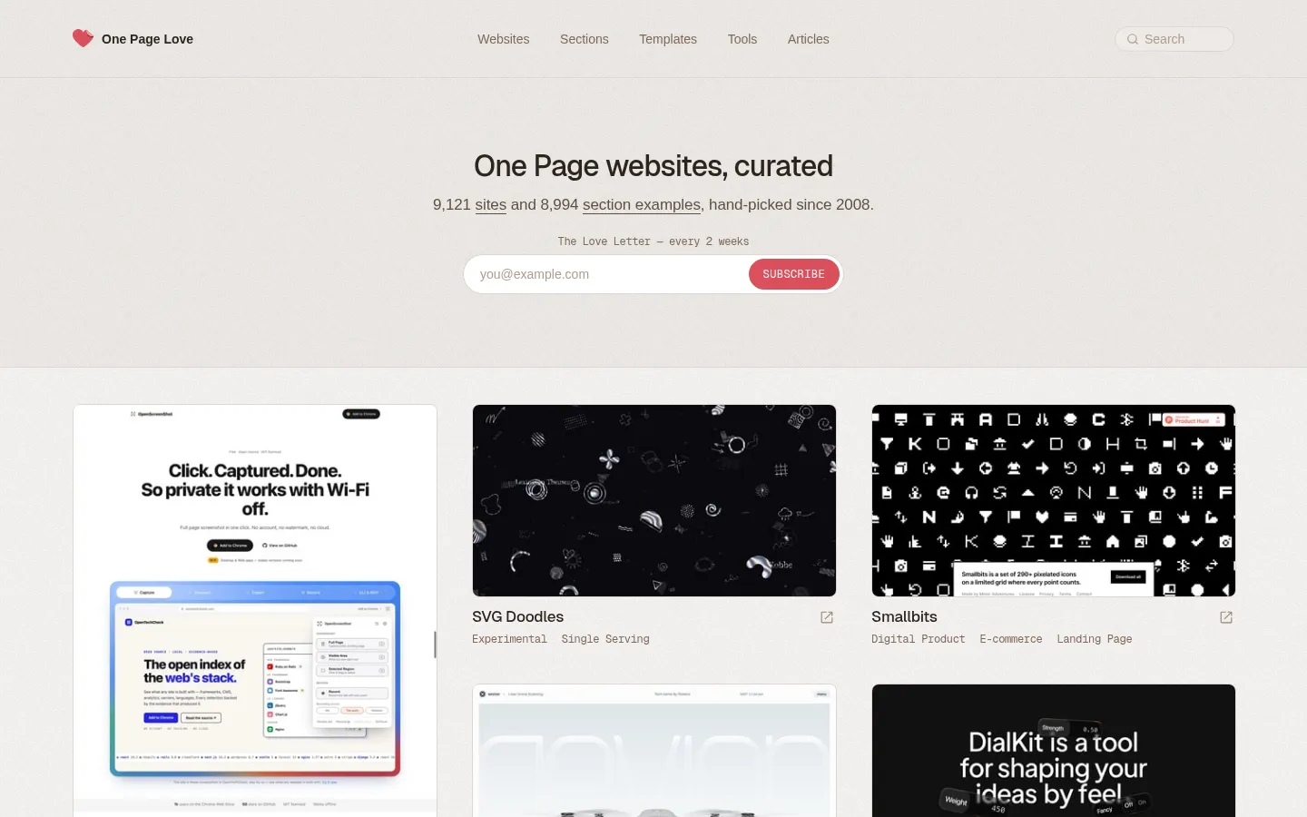 One Page Love — One Page Website Inspiration and Templates 网站预览图