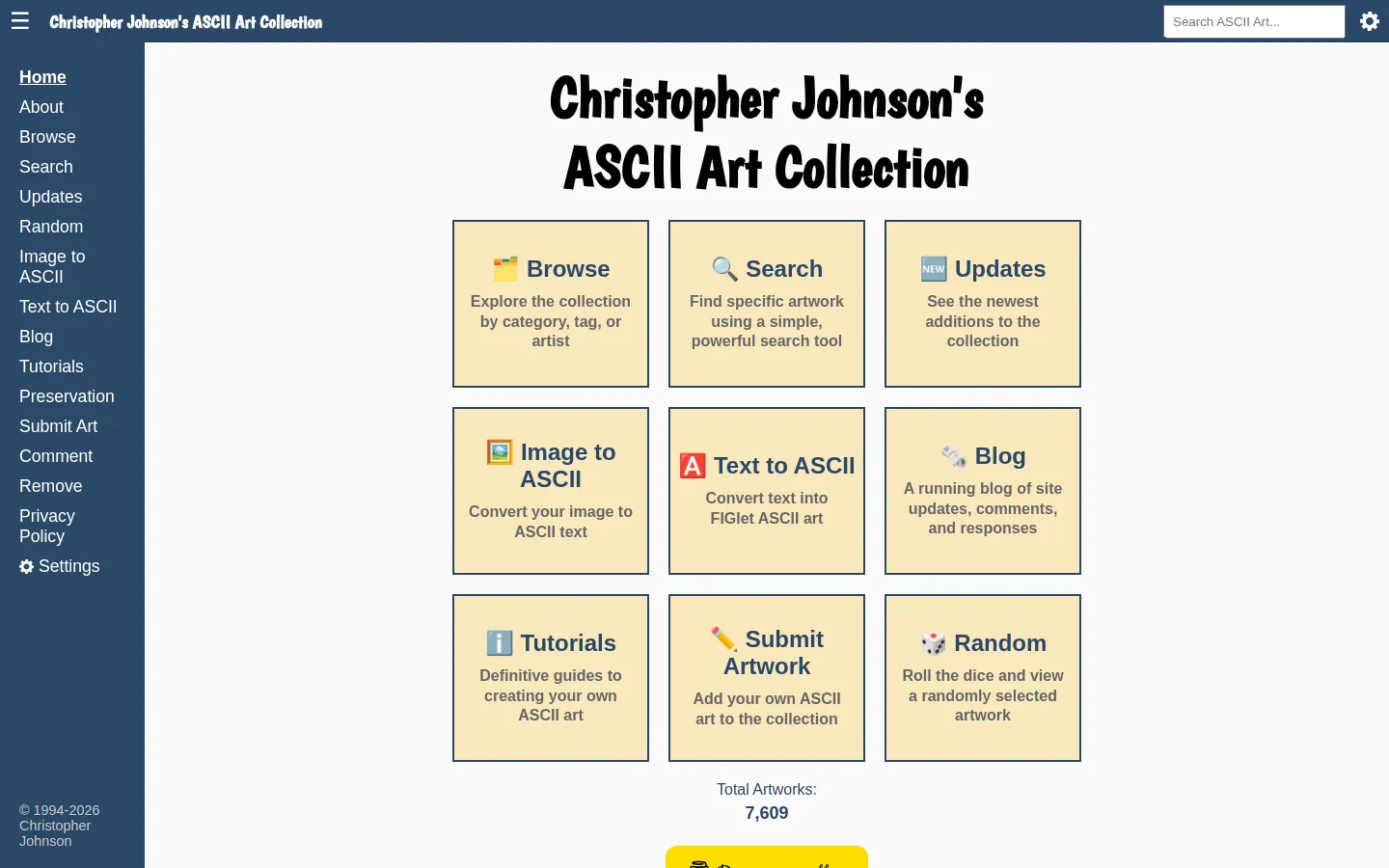 Christopher Johnson's ASCII Art Collection - Est. 1994 网站预览图