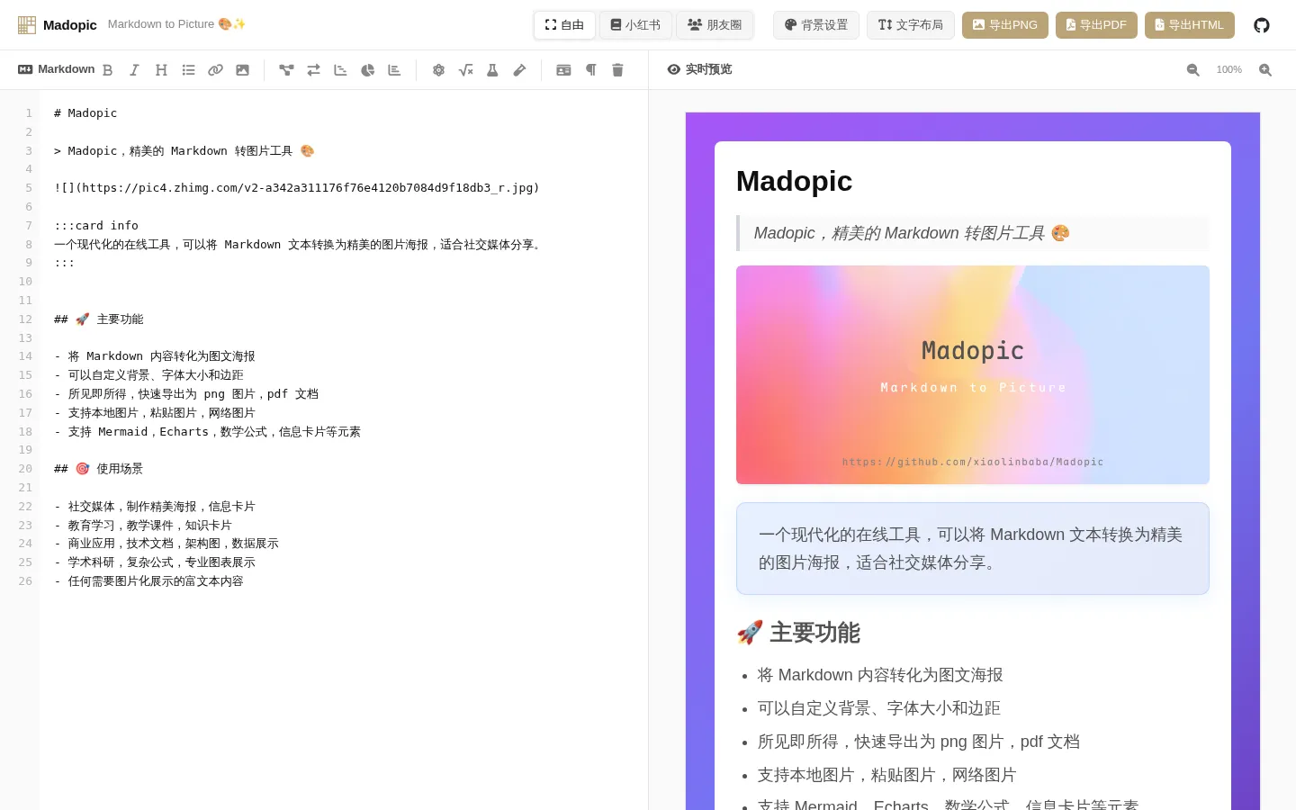 Madopic - Markdown to Picture 网站预览图
