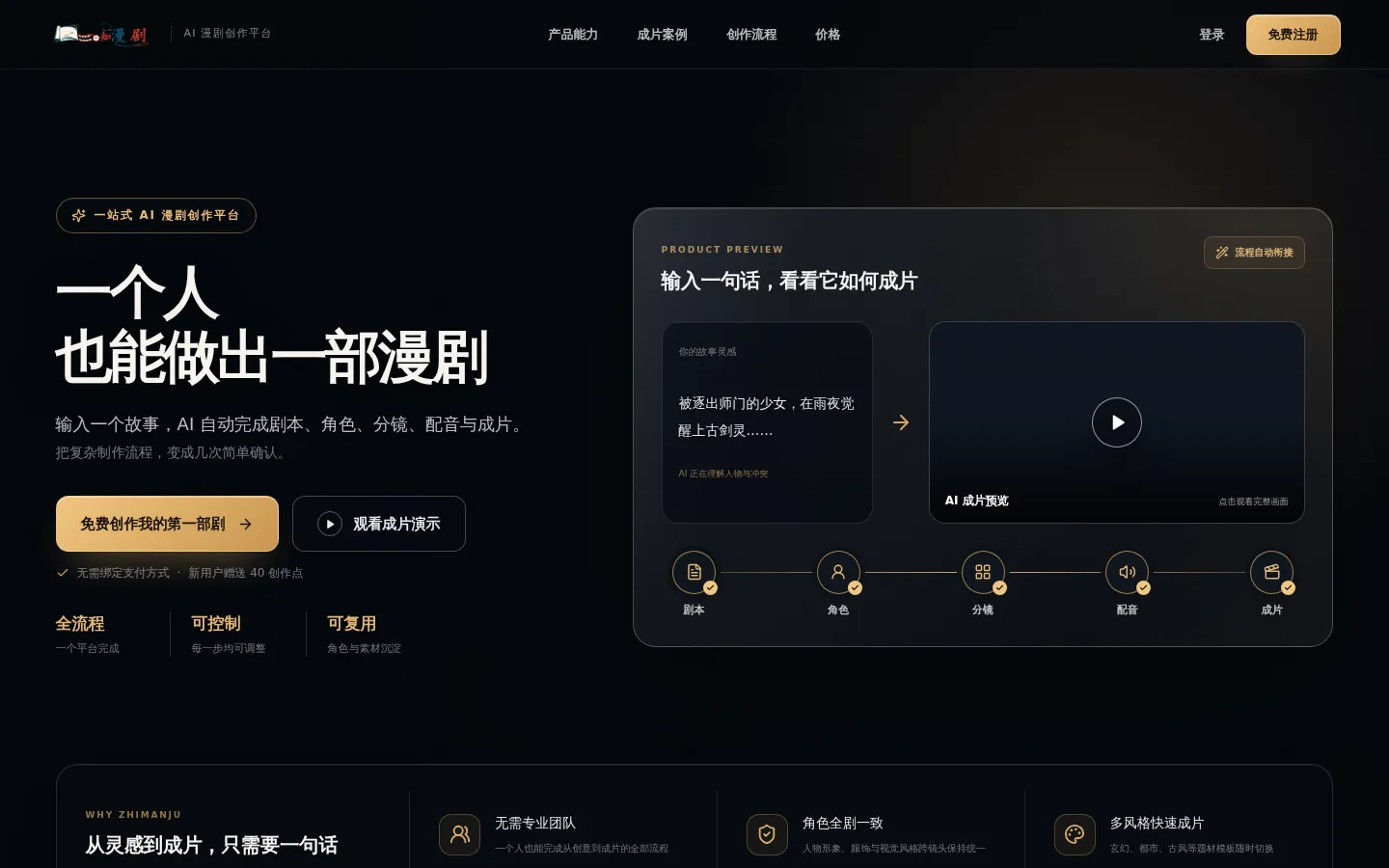 知漫剧_AI影视制作平台_AI短剧视频生成工具_一键创作影视大片 网站预览图