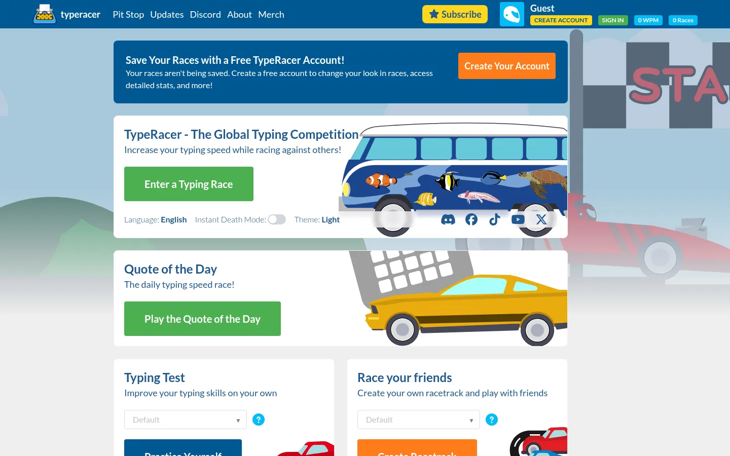 TypeRacer - Play Typing Games and Race Friends 网站预览图