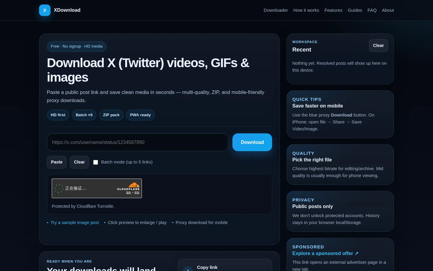 XDownload — Free X (Twitter) Video Downloader 网站预览图