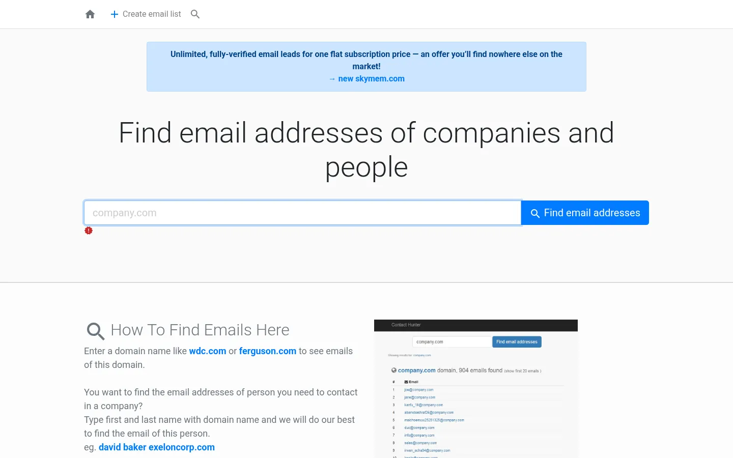 Find email addresses of companies and people - Skymem 网站预览图
