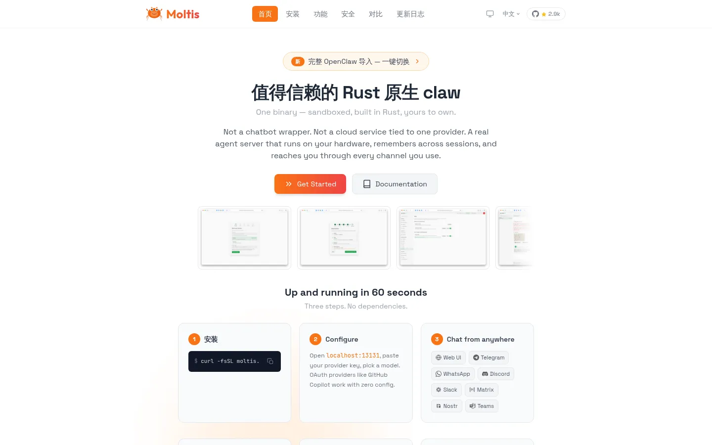 Moltis — A secure persistent personal agent server in Rust 网站预览图