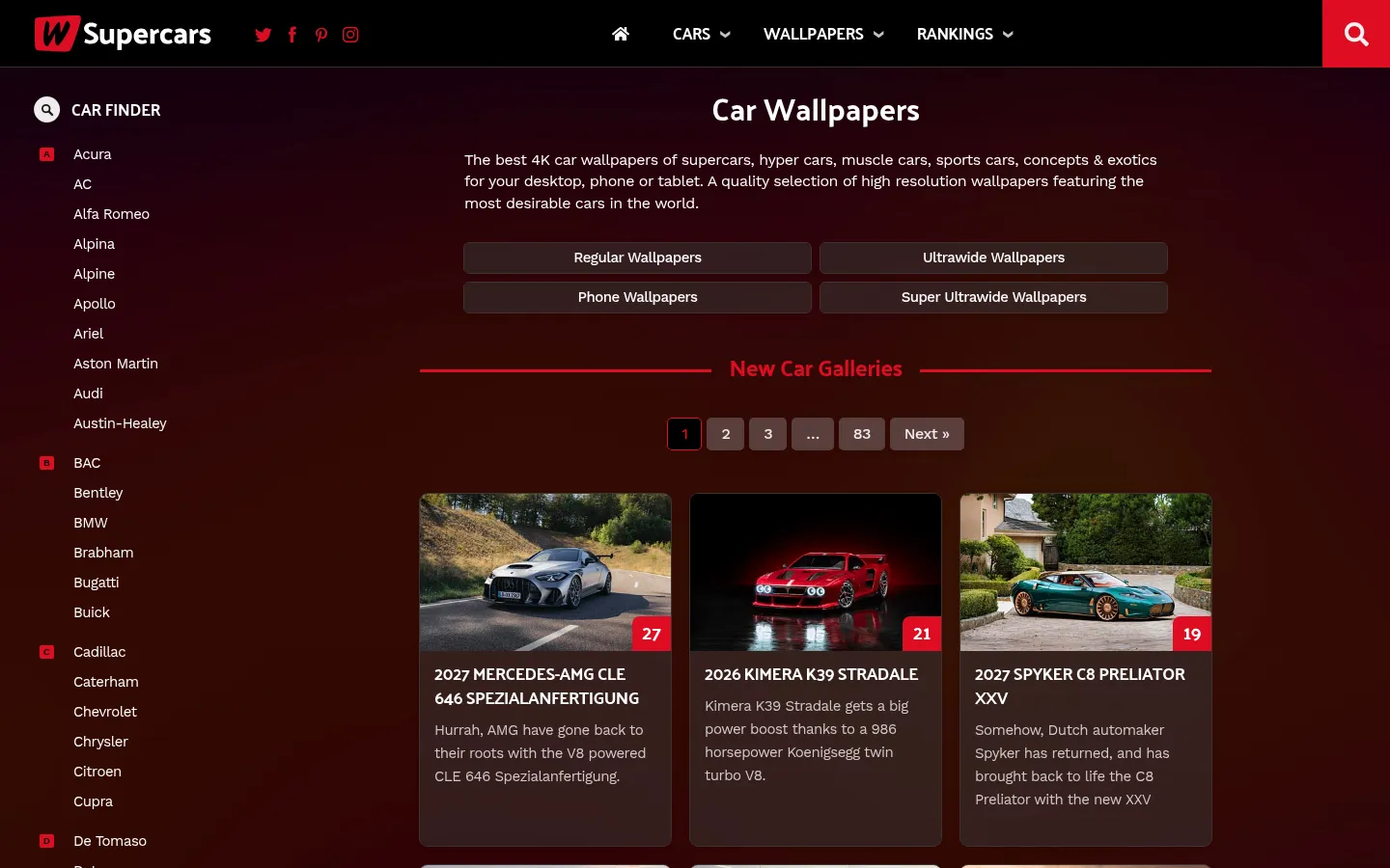 WSupercars - The Best Car Wallpapers for People Who Love Cars! 网站预览图