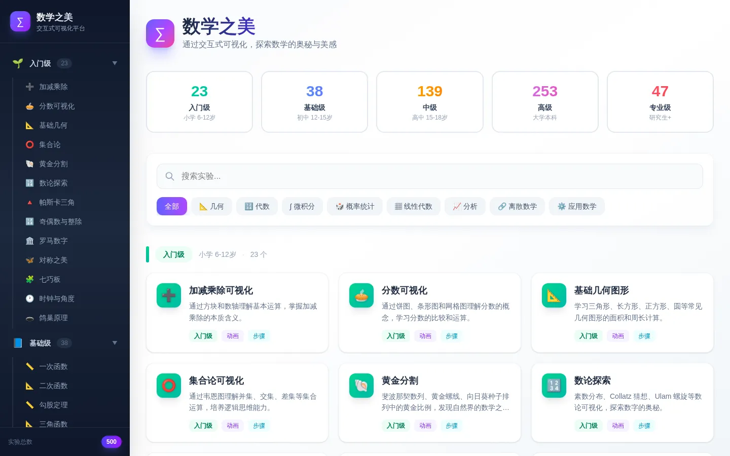 数学之美 - 交互式数学可视化 网站预览图