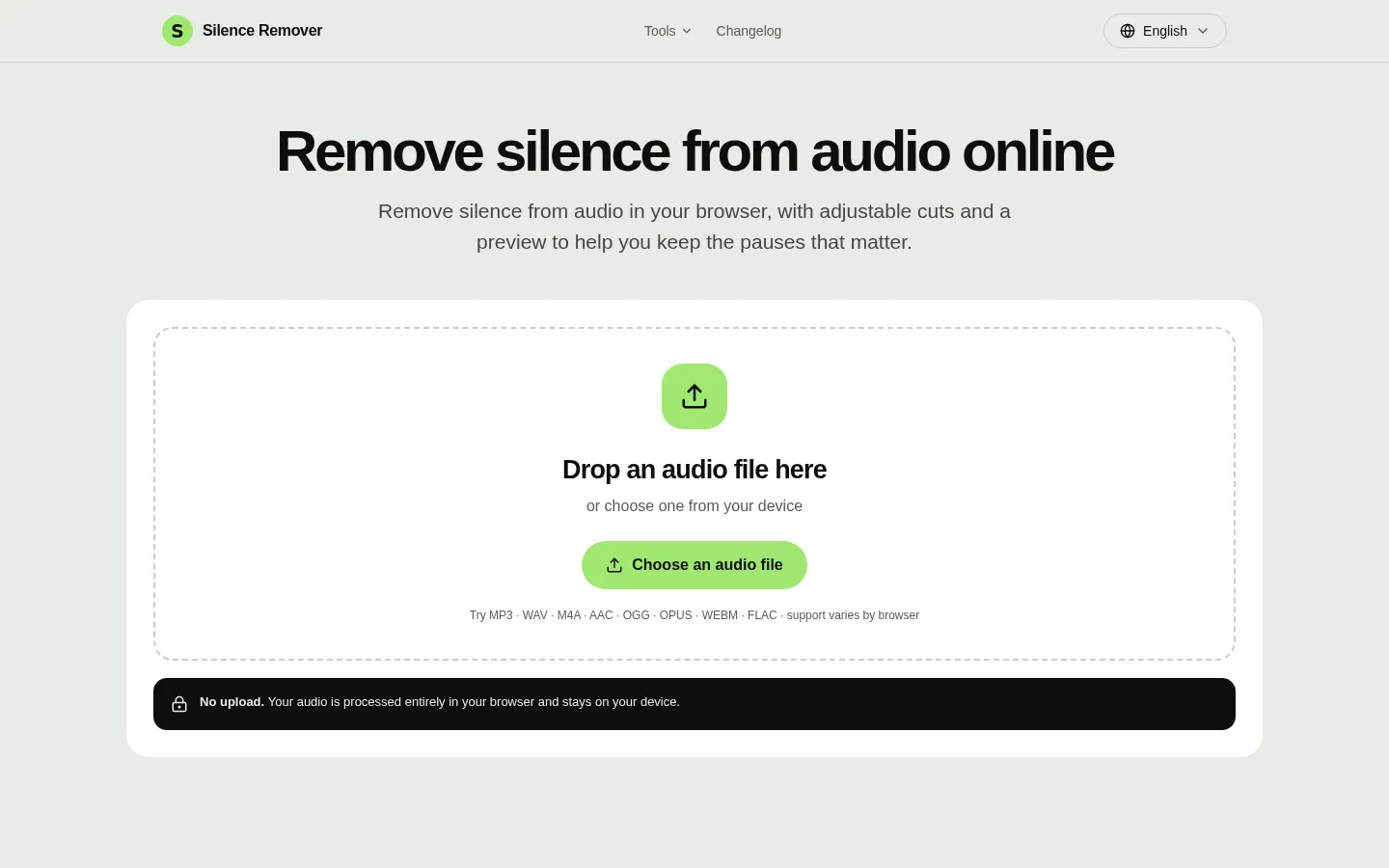 Remove Silence from Audio Online | Silence Remover 网站预览图