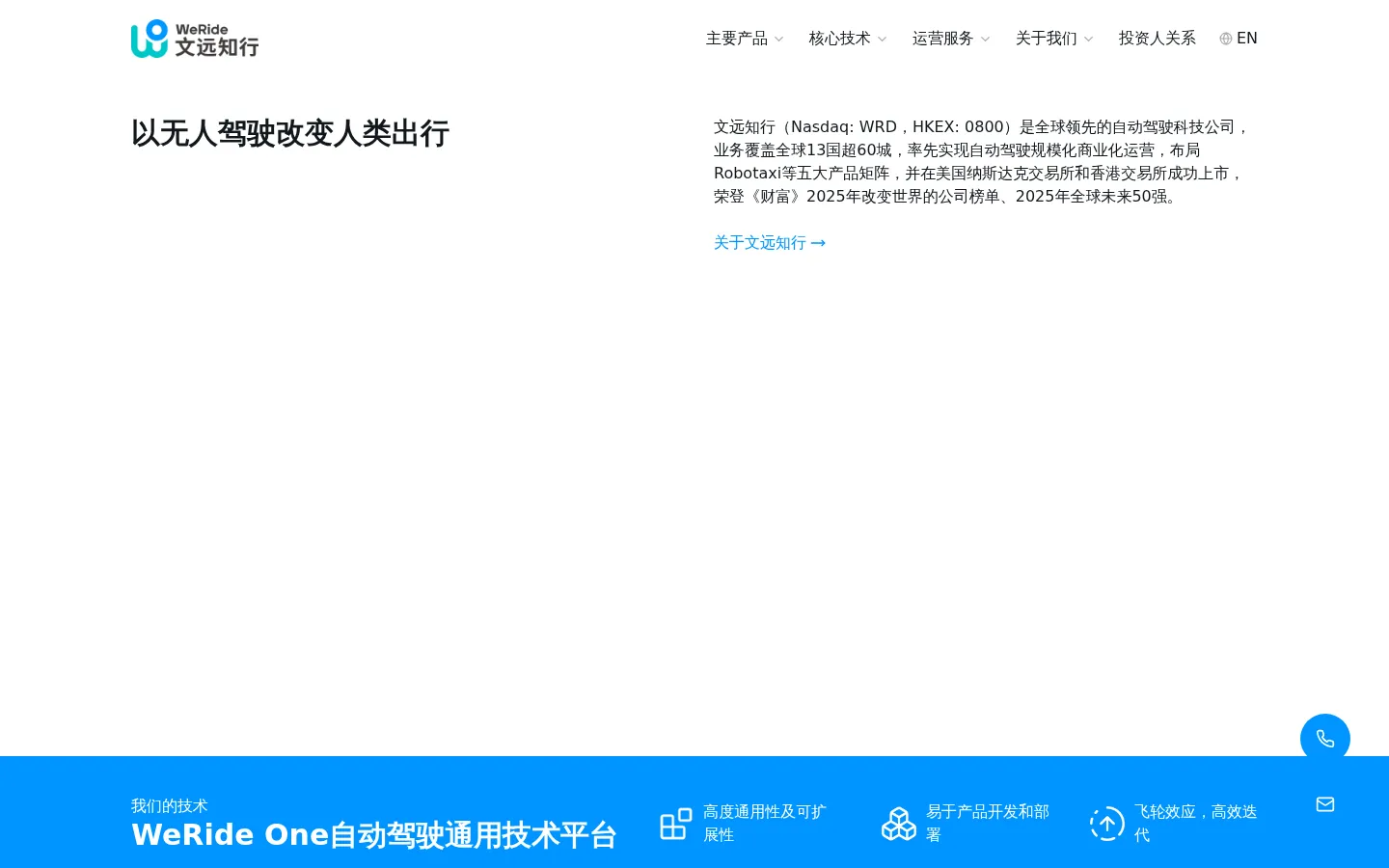 WeRide - To Transform Urban Living with Autonomous Driving 网站预览图