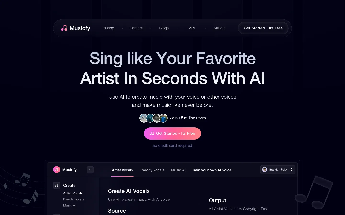 Musicfy AI - AI Voice Song Generator 网站预览图