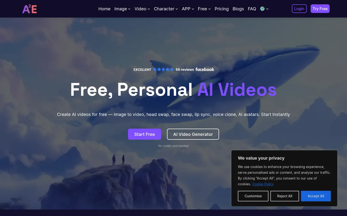 A2E Free, Personal AI Videos 网站预览图