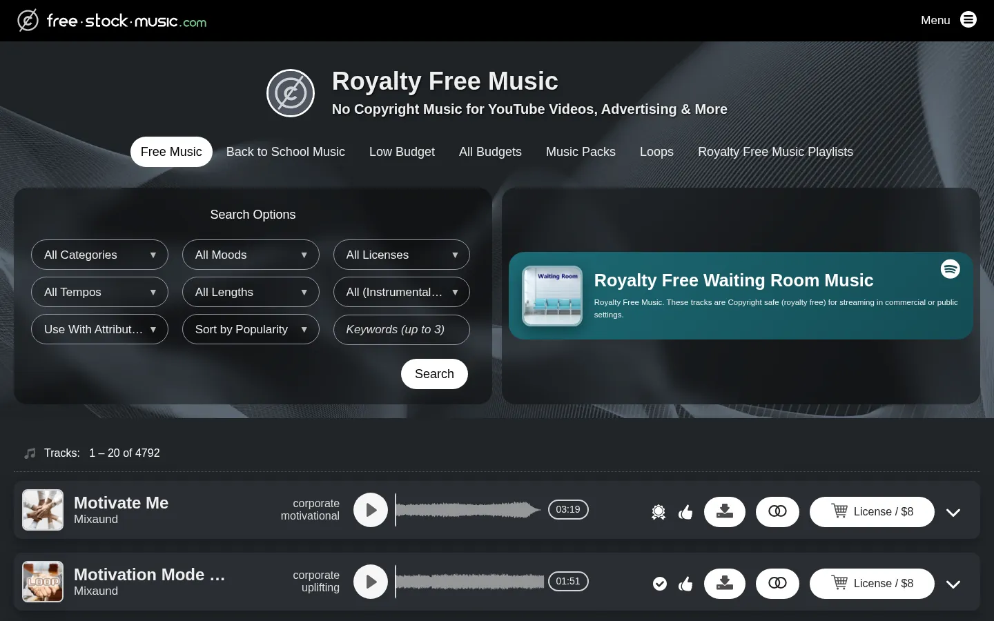 Royalty-Free Music for YouTube, Social Media & Creators 网站预览图