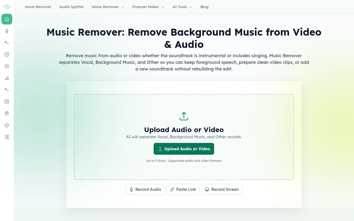 Music Remover: Background Music Remover for Video & Audio 网站预览图