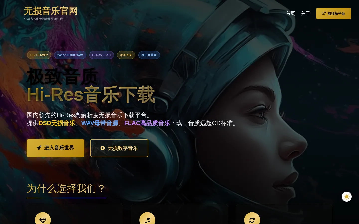 无损音乐官网 | HiRes 高解析 DSD 母带 FLAC 无损音乐下载站 网站预览图
