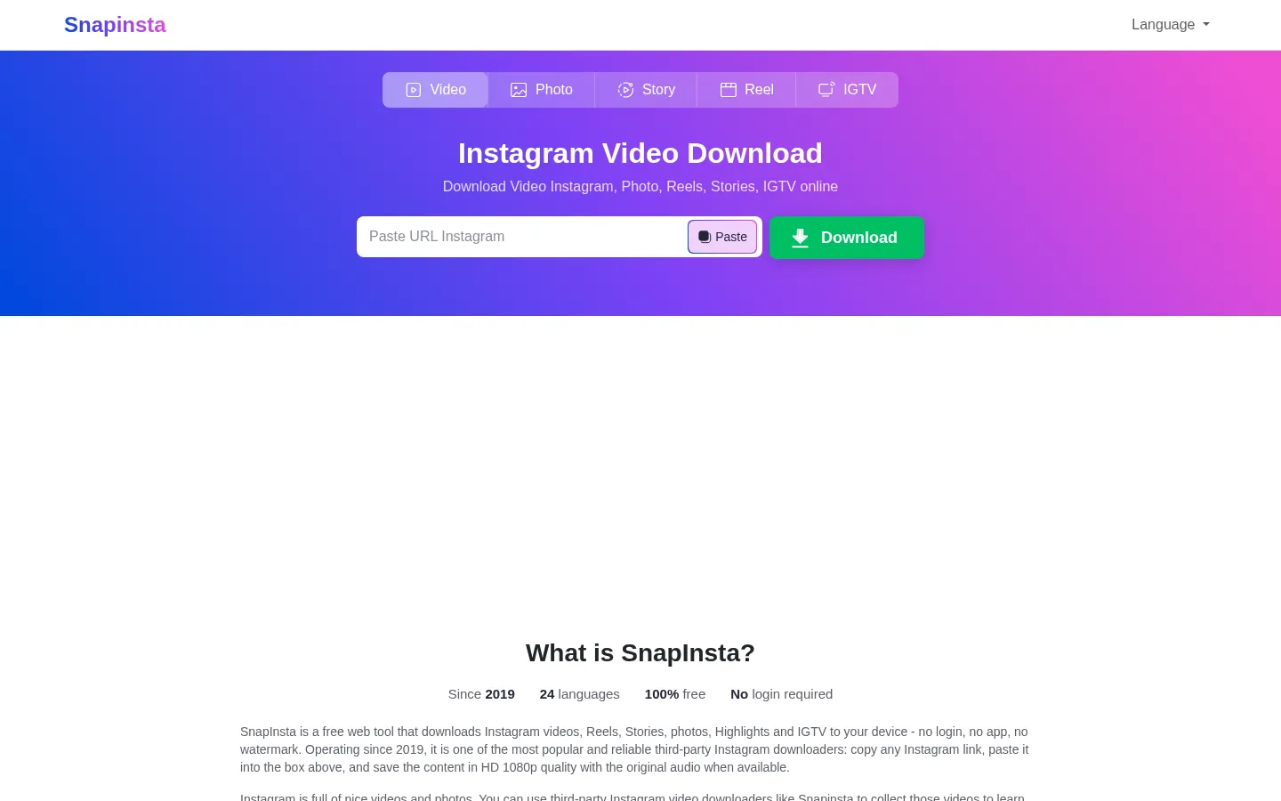 Download Instagram Video, Photo, Reels, IGTV Online Free - Snapinsta AI 网站预览图