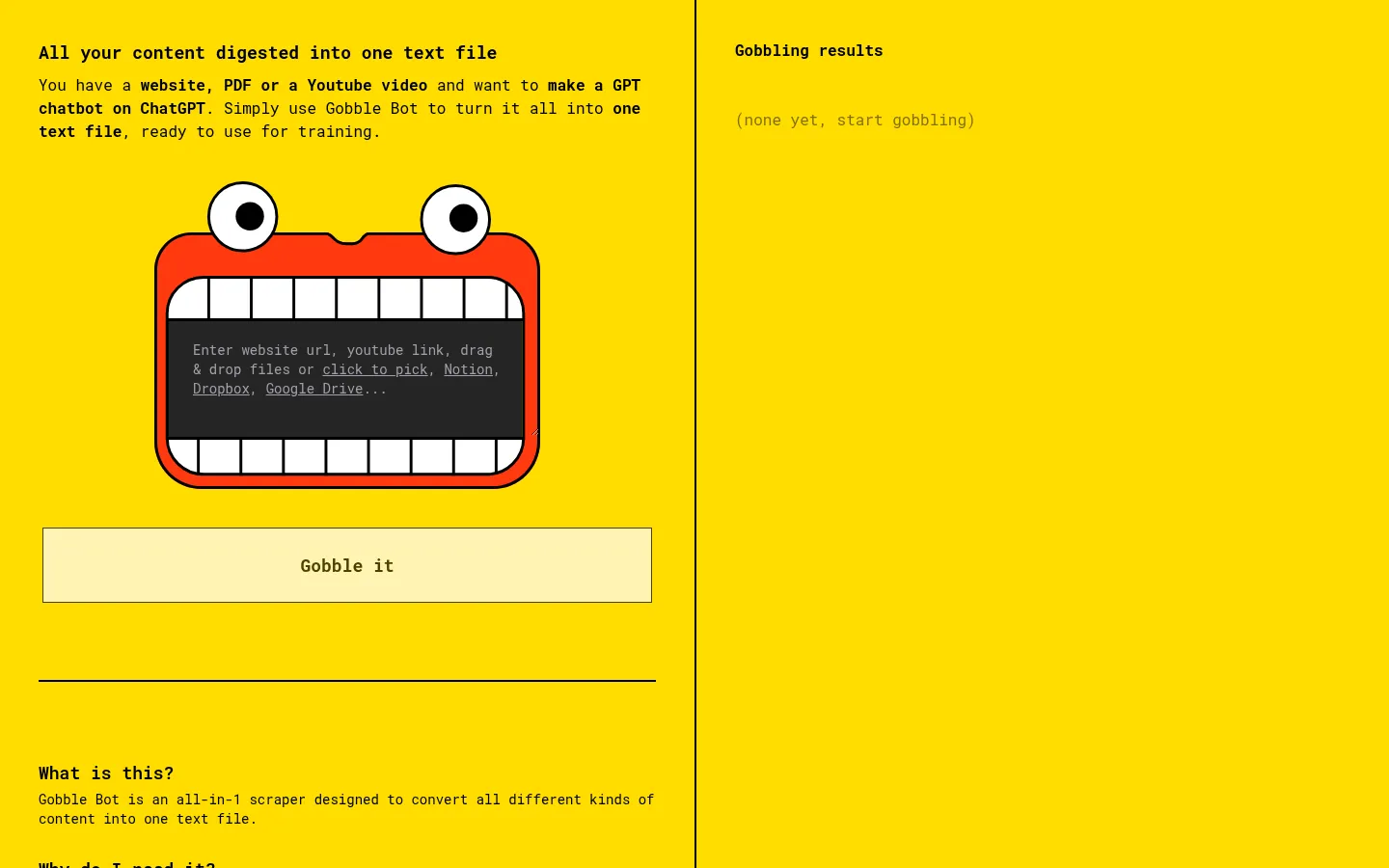 Gobble Bot - All your content digested into one text file 网站预览图