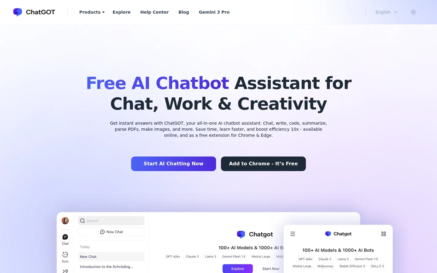 ChatGOT - Free AI Chatbot Assistant Online (No Sign-up) 网站预览图