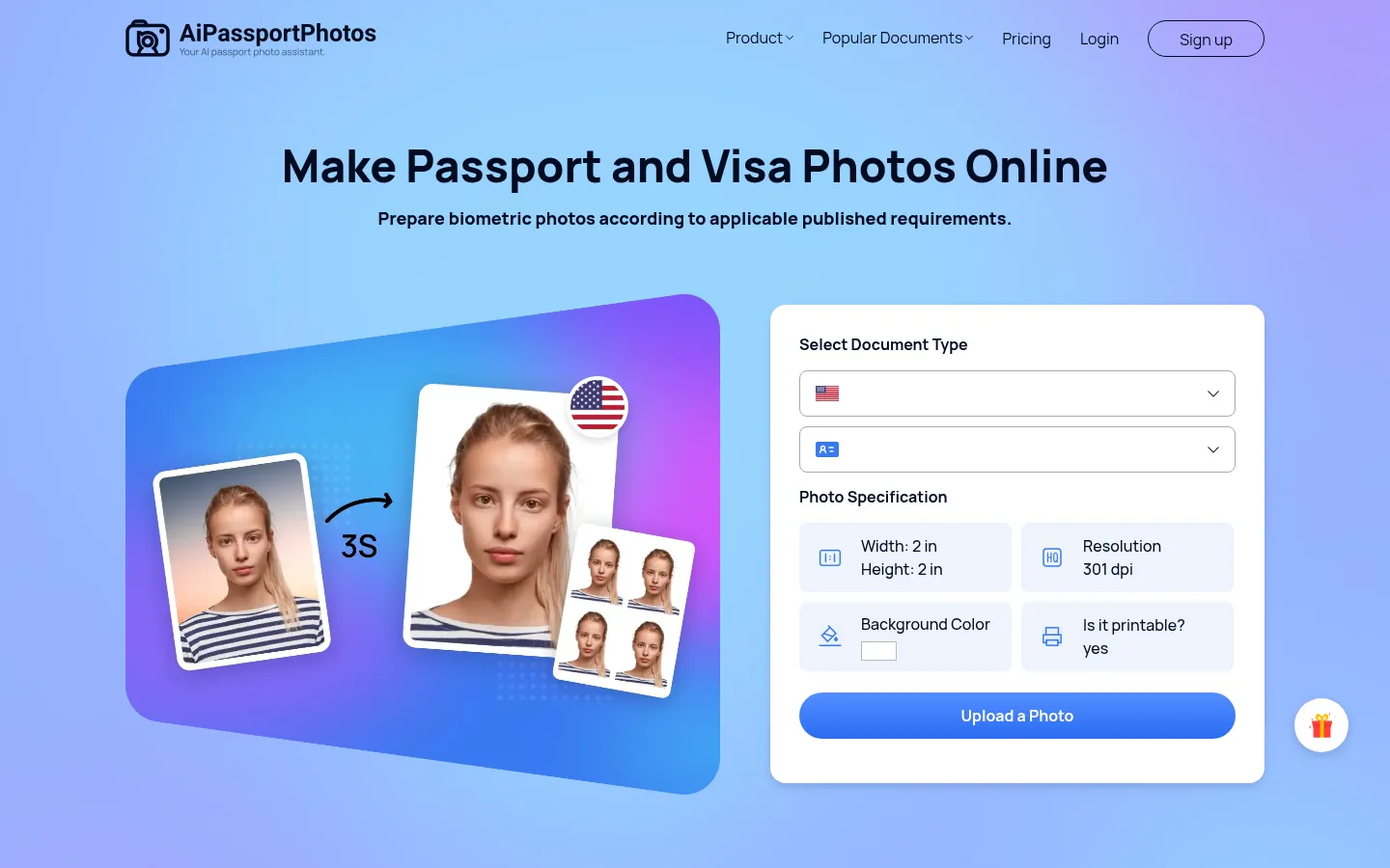 Make AI-backed Passport Photo Online in 3s 网站预览图