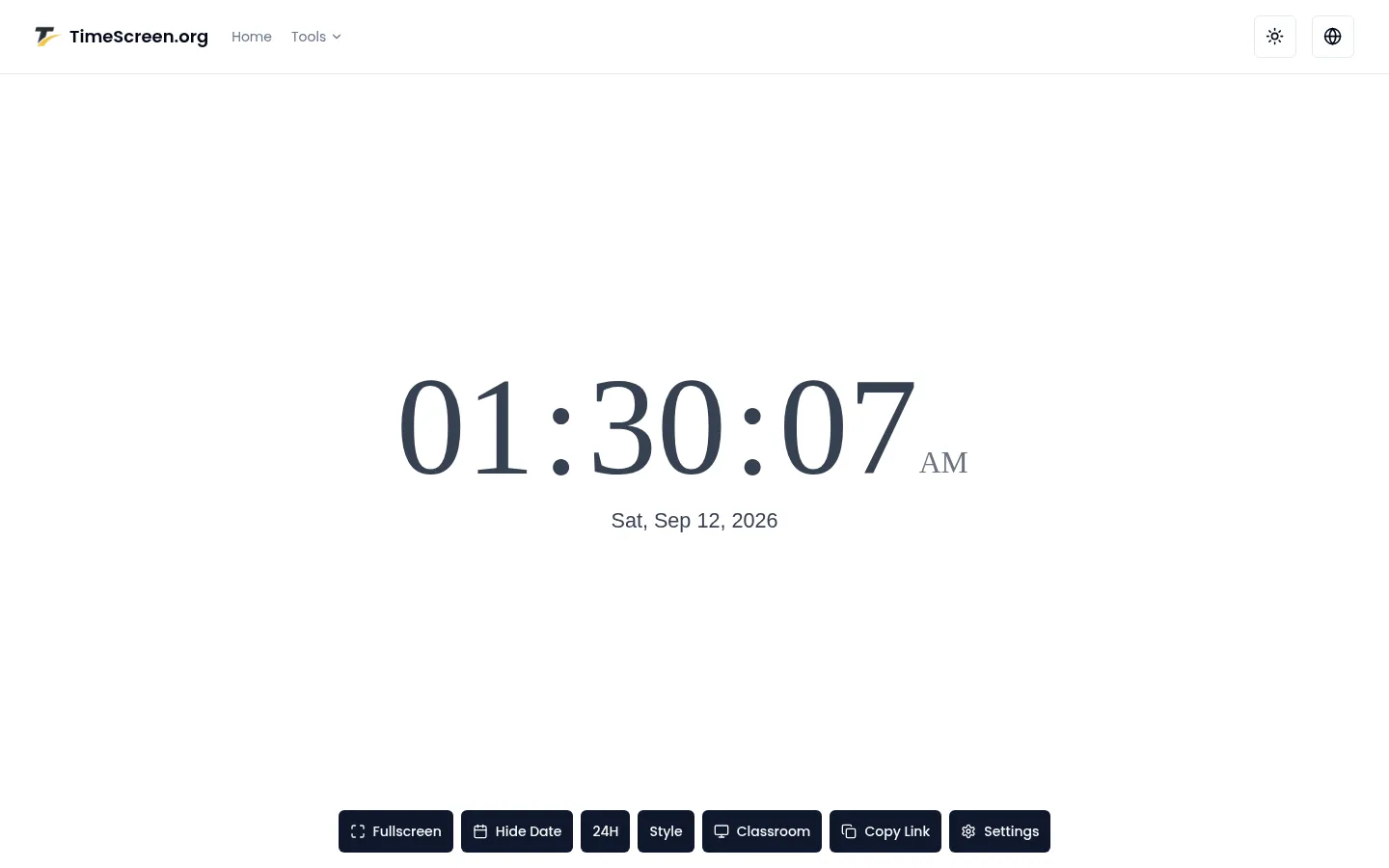 線上全螢幕時鐘 | TimeScreen.org 网站预览图