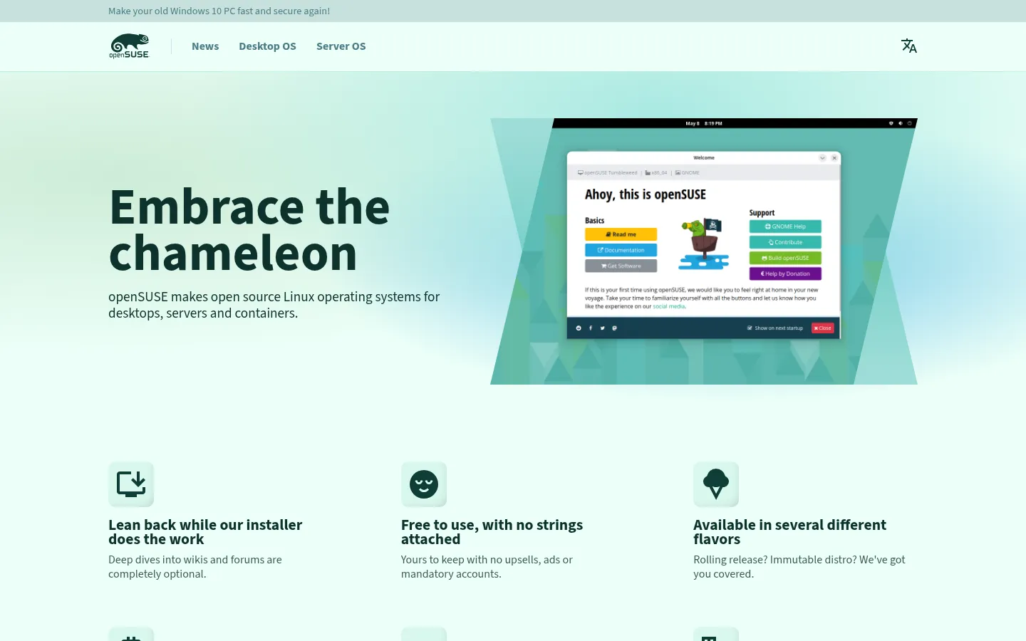 openSUSE - Free Linux operating systems for desktops, servers and containers 网站预览图